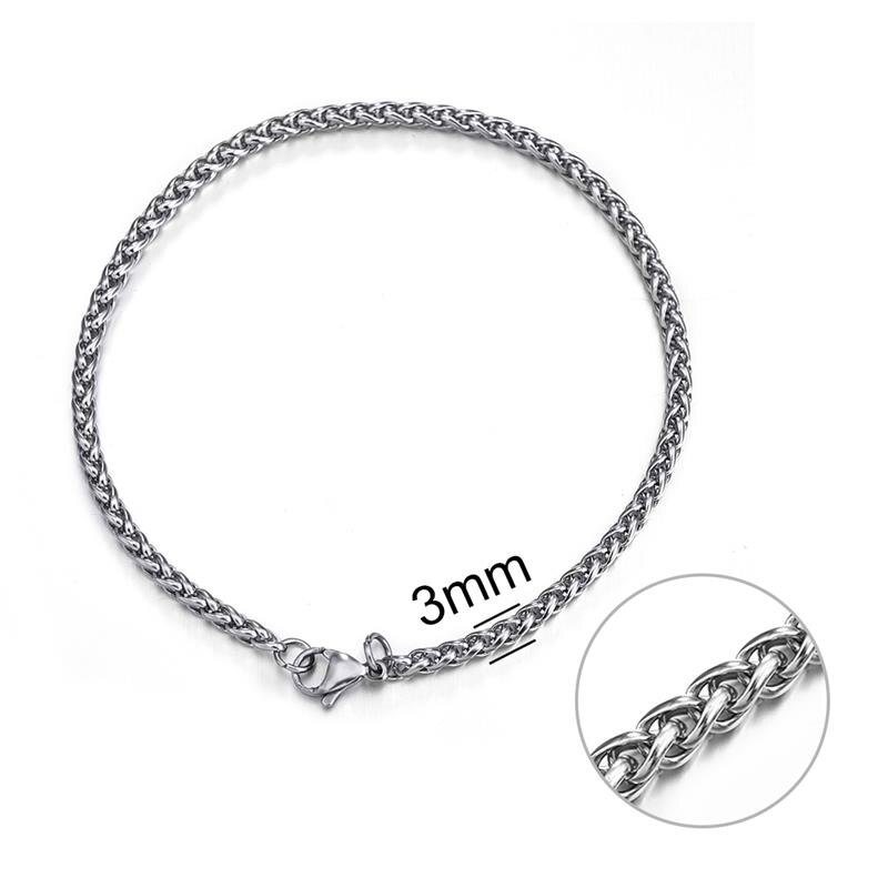 Jiayiqi 3-8mm pulsera de acero inoxidable para hombres, pulseras de cadena de eslabones de trigo de Color plateado Punk para hombres y mujeres, joyería de Hiphop: 3mm Bracelet / los 23cm