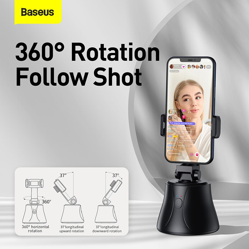 Baseus Smart Bluetooth Selfie Stick 360° Rotation Al Following Shot Tripod Head Auto Face Object Tracking Hands-free Shooting