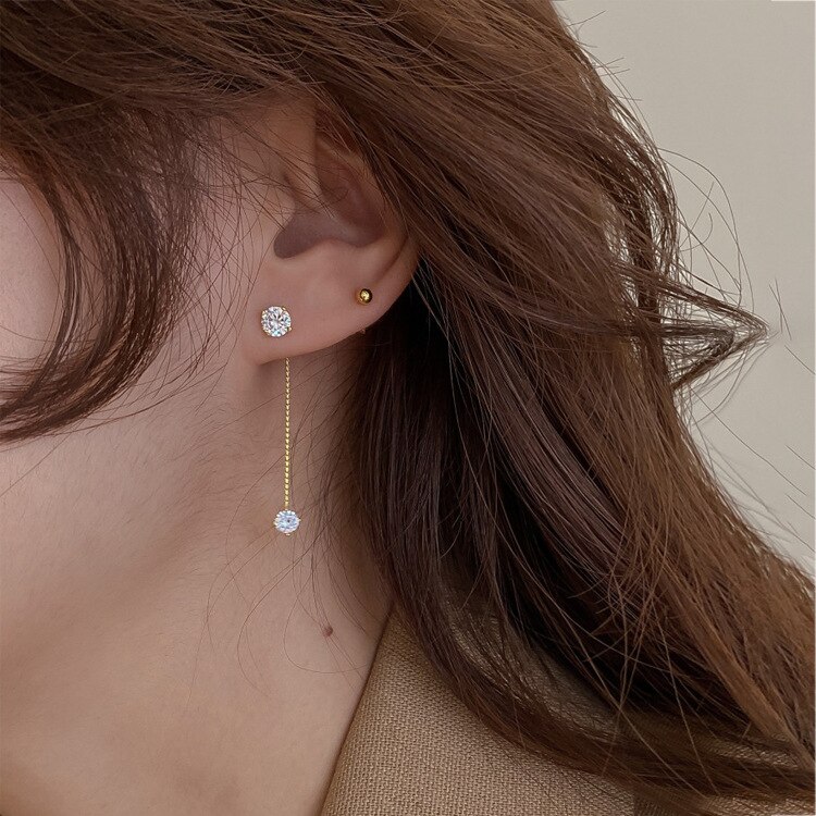 Simple Zircon Long Earrings Front And Back Delicate Korean Brincos Femme Jewelry