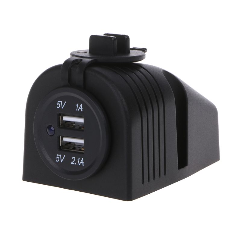 12v x 24v dual-usb-panel-ladeadapter mit armaturenbretthalterung und wasserdichten schutzkappen für auto, boot, schiff und lkw