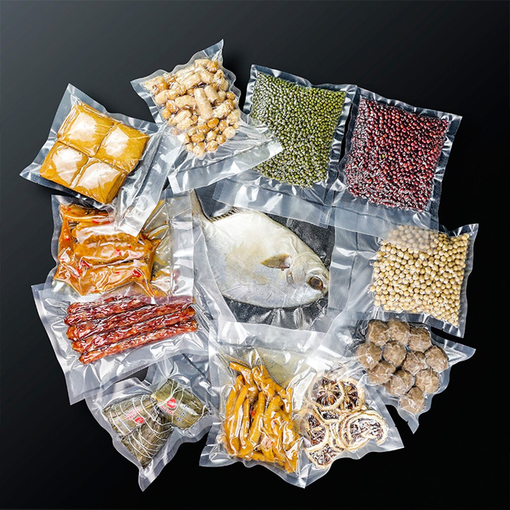100Pcs Storage Freezing Food Vacuum Bags Kitchen Food Strong Sealer Embossed Storage Textured Pouches Clips Wrap Seal Packaging