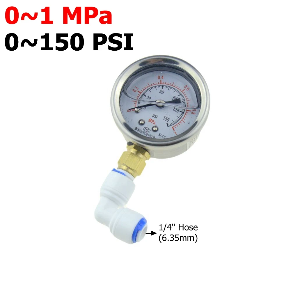 0-1MPa 150PSI RO Water Pressure Gauge Household Tap Water Purifier Test Pressure Relief Gage Regulator 1/4 Pipe Hose 1/2 Thread: Gold