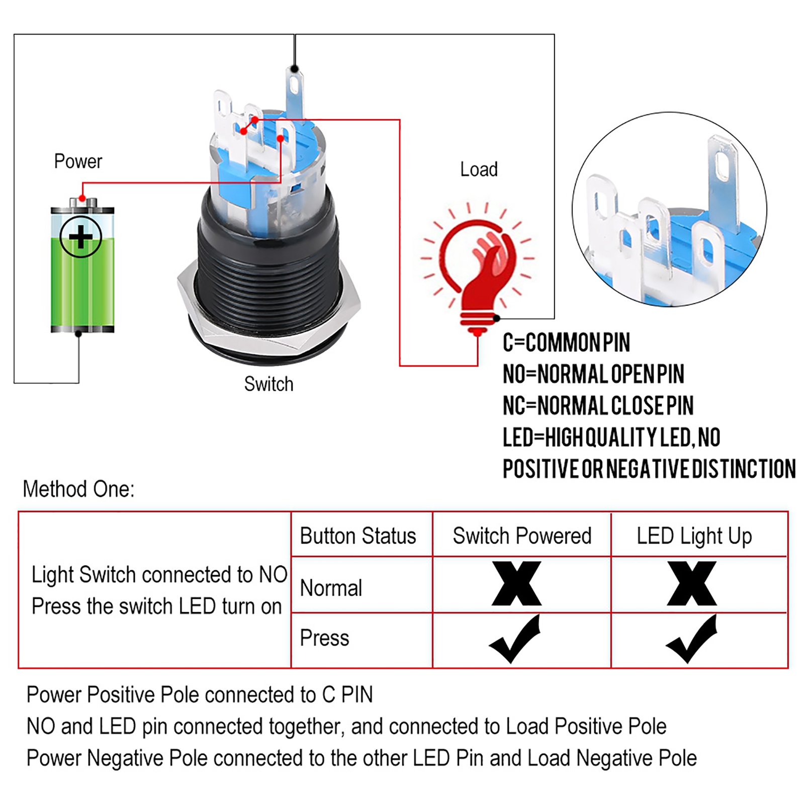 Interruptor de arranque de motor de coche, pulsador de parada, LED blanco, 12V