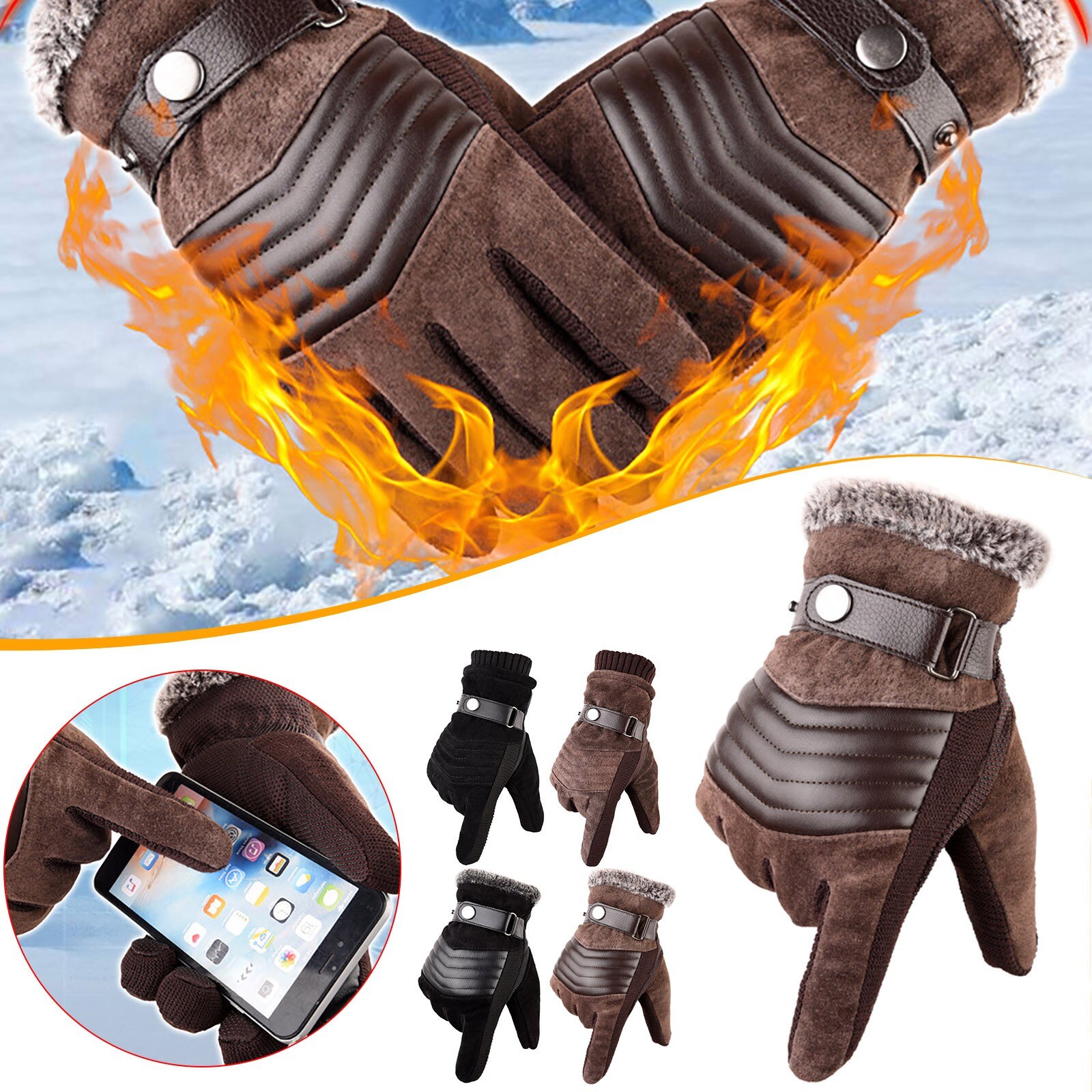 Winter Fietsen Ski Outdoor Handschoenen Telefingers Handschoenen Waterdichte Warme Handschoenen Verstelbare Rits Thermo Handschoenen Handschoenen #