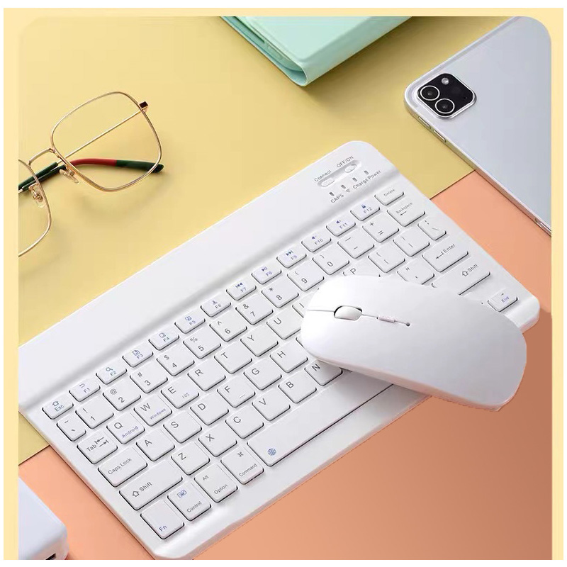 For iPad Bluetooth Keyboard 10 Inch Wireless Mini Bluetooth Keyboard Mouse for Xiaomi Samsung Huawei iPad Wireless Keyboard: white Set