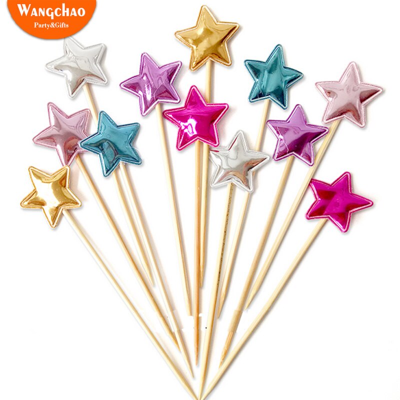 5 stk/pose fargerik stjerne hjerte krone gratulerer med dagen kake topper cupcake topper barn favoriserer bryllupsfest rekvisita hjemmedekorasjon