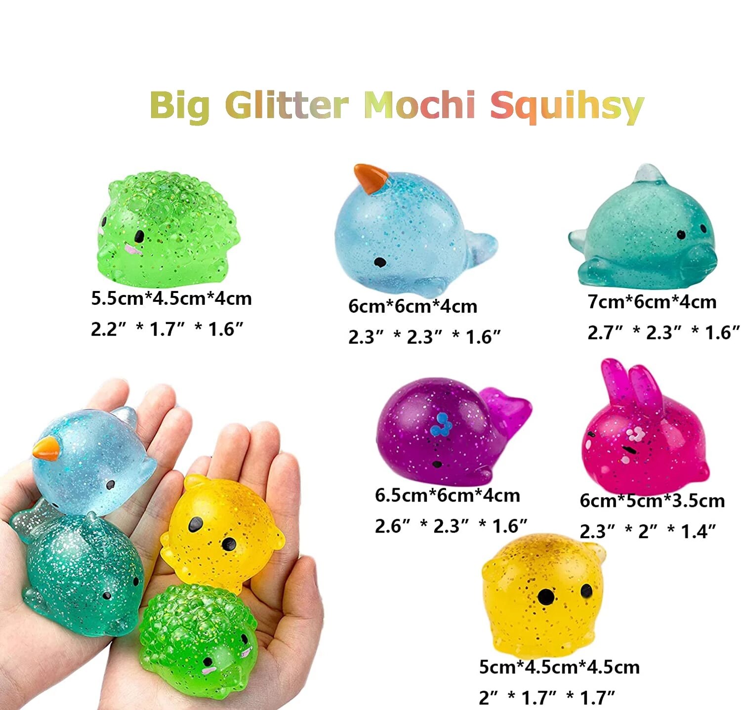 Boule de poudre anti-Stress pour enfants, grand jouet à paillettes spongieux Mochi Squishy Fidget sensoriel, Kawaii