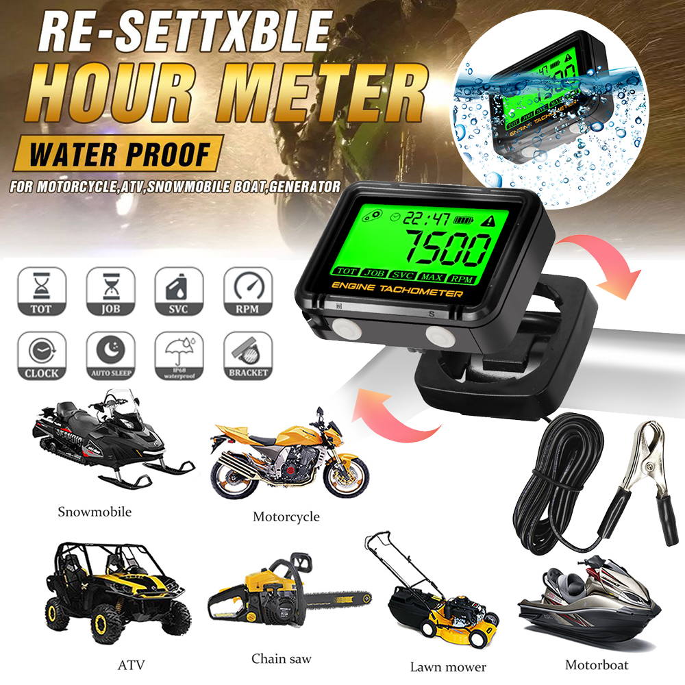 Induktiver digitaler Stunden-Drehzahlmesser mit Krokodilklemme und Uhr-Drehzahlmesser, induktiver Betriebsstundenzähler, Drehzahlmesser für kleine Motoren