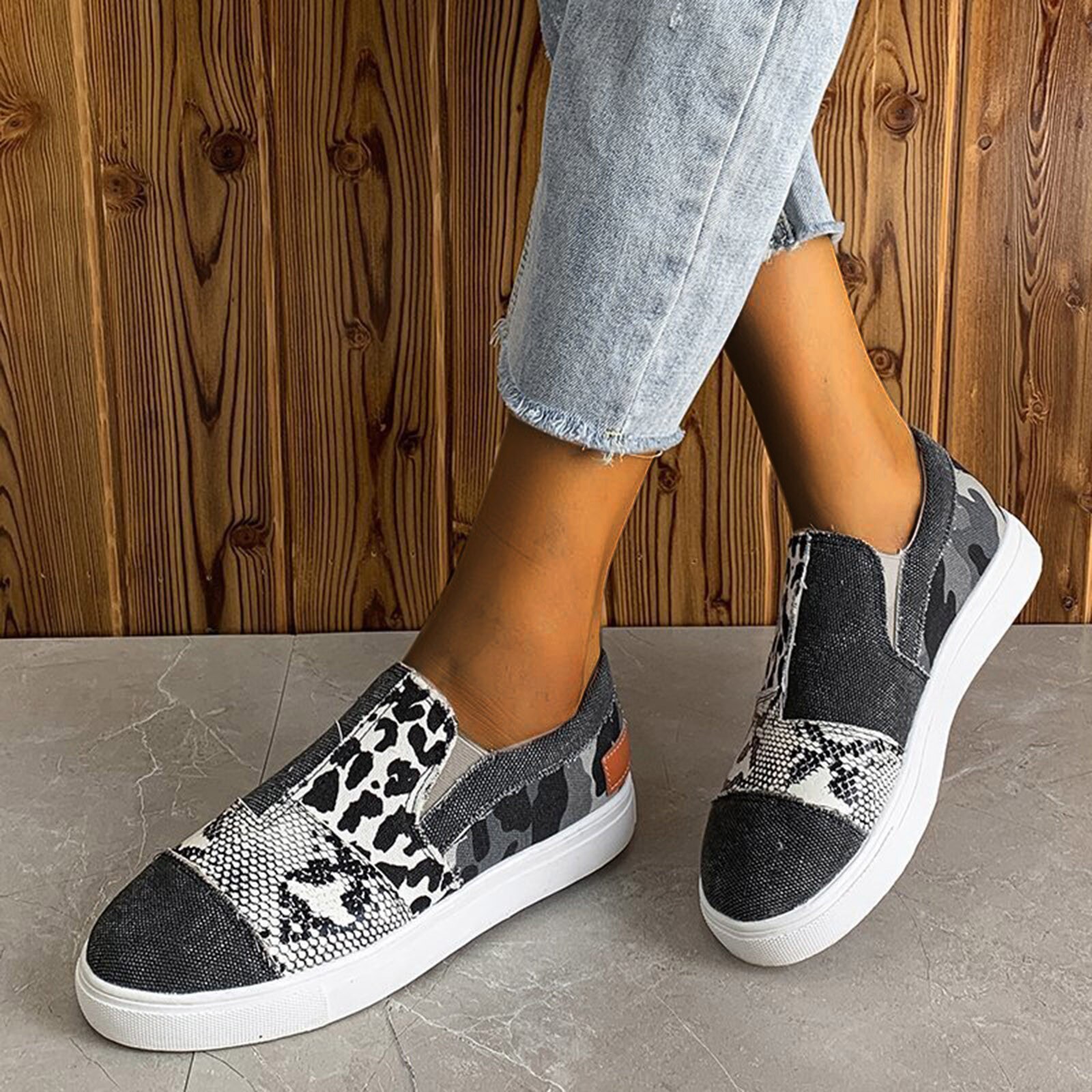 Baskets en toile de pour femmes, chaussures d'extérieur plates, grande taille,: BK / 42