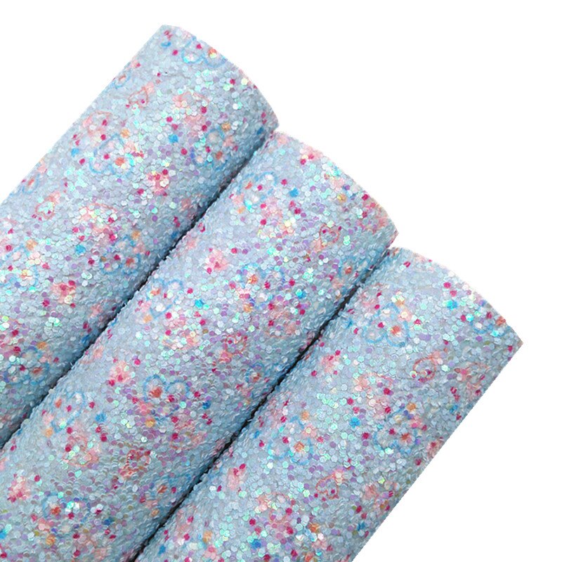 Bleke Blauw Met Roze Chunky Glitter Vinyl Stof Blad Voelde Back Synthetisch Leer Faux Vinil Diy A4 Size R434B