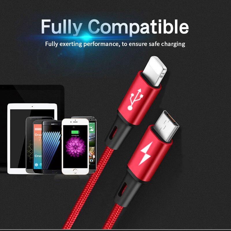 Nohon 2 In 1 Usb Kabel Micro 8Pin Usb Snel Opladen Kabels Voor Iphone 8X7 6 6S plus Ipad Ipod Samsung Nokia Nylon Draad