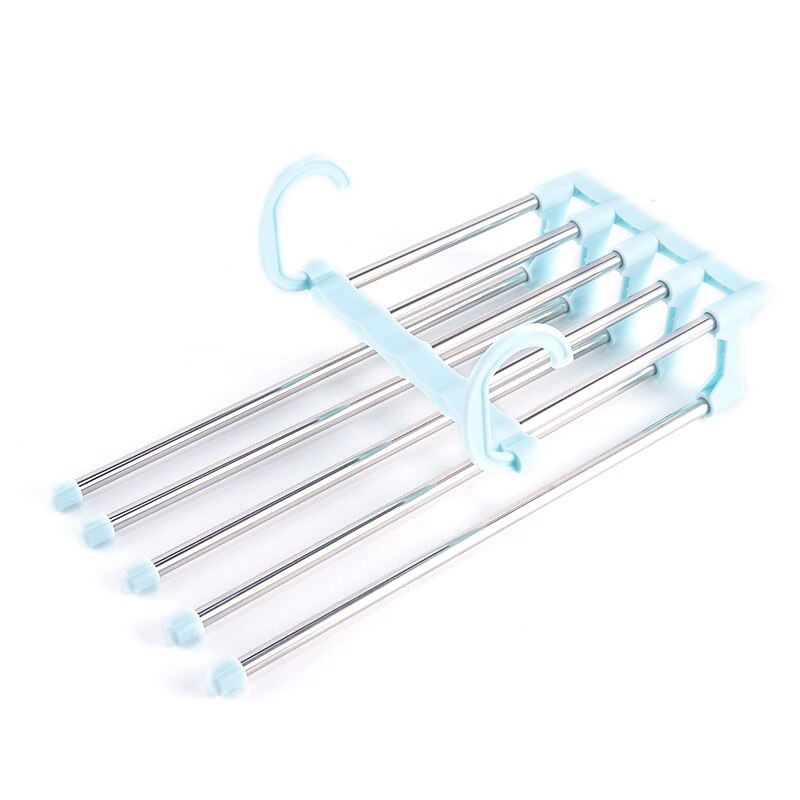 Percheros portátiles de acero inoxidable de 5 niveles para pantalones percha multifunción para pantalones, ganchos para pantalones, organización de almacenamiento de ropa,: Blue