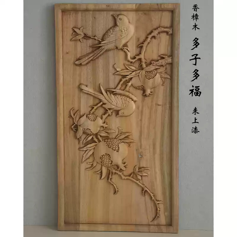 Decoración colgante de pared de madera maciza tallada de alcanfor, Panel de alivio de estilo chino tradicional para decoración de pared de fondo del hogar de la suerte: Verde claro