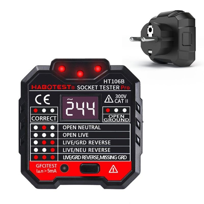 HT106 Digital Display Plug in Socket Voltage Outlet Tester Electric Fault Checker Advanced Circuit Line Wall Plug Finder: EU