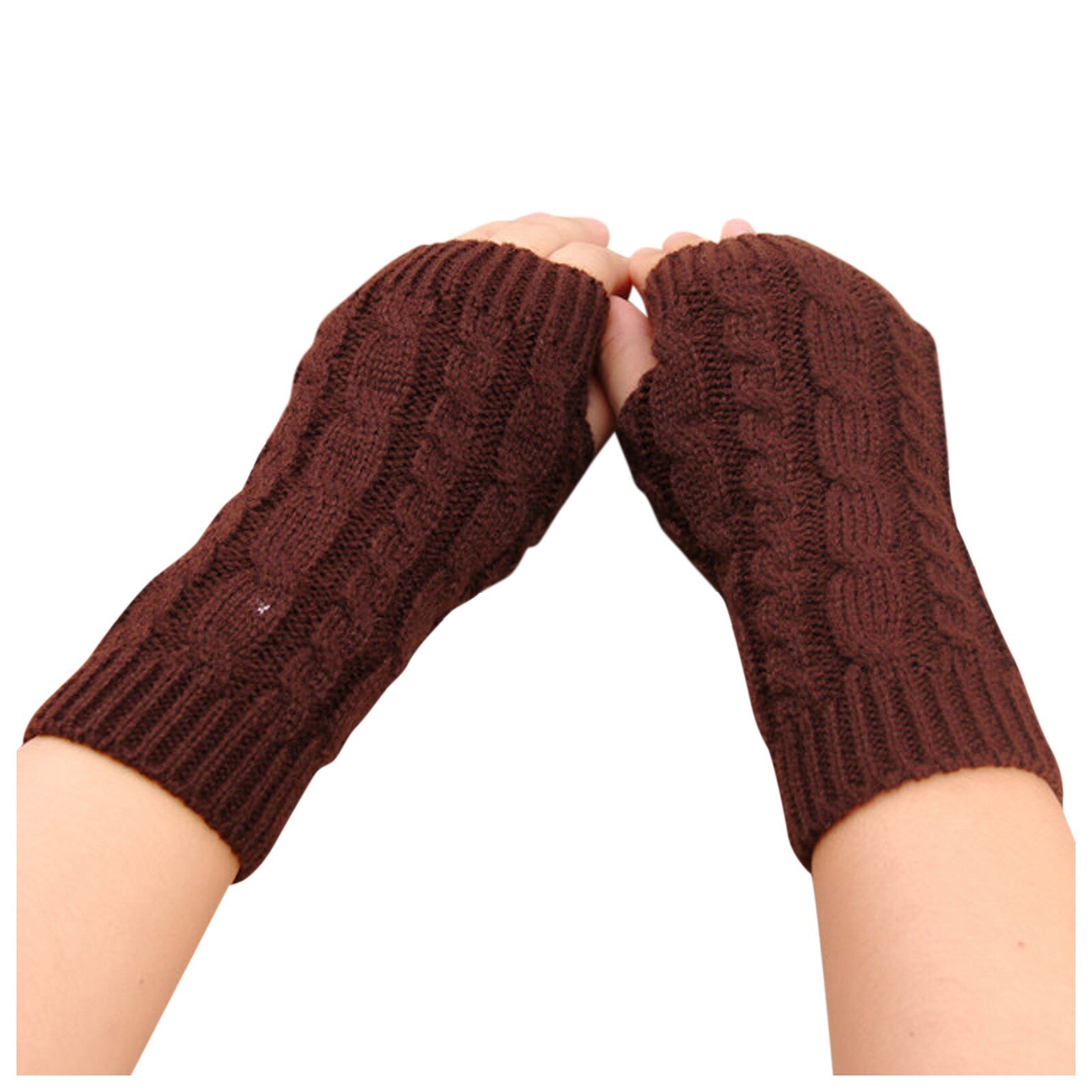 Women Winter Knitted Fingerless Wool Mitten Warm Solid Stretch Half Mitten Lady Knitting Short Cashmere Mittens For Mobile Phone: Brown