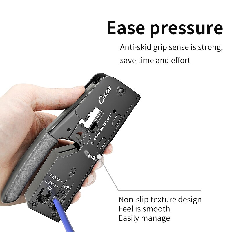 Pince à sertir connecteur RJ45 Cat7/Cat8, pince à câble Cat5e, Cat6, RJ11 6P, outil de sertissage de ligne téléphonique avec 10 têtes de cristal de queue