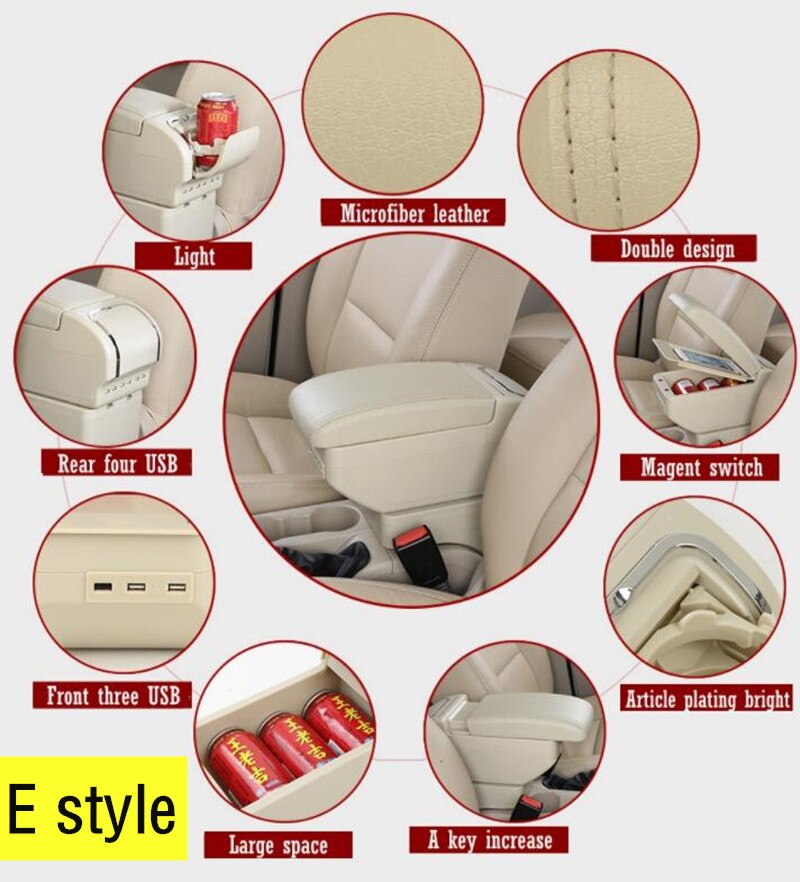 For Hyundai I20 armrest box central Store content Storage box hyundai armrest box with cup holder ashtray 9USB interface