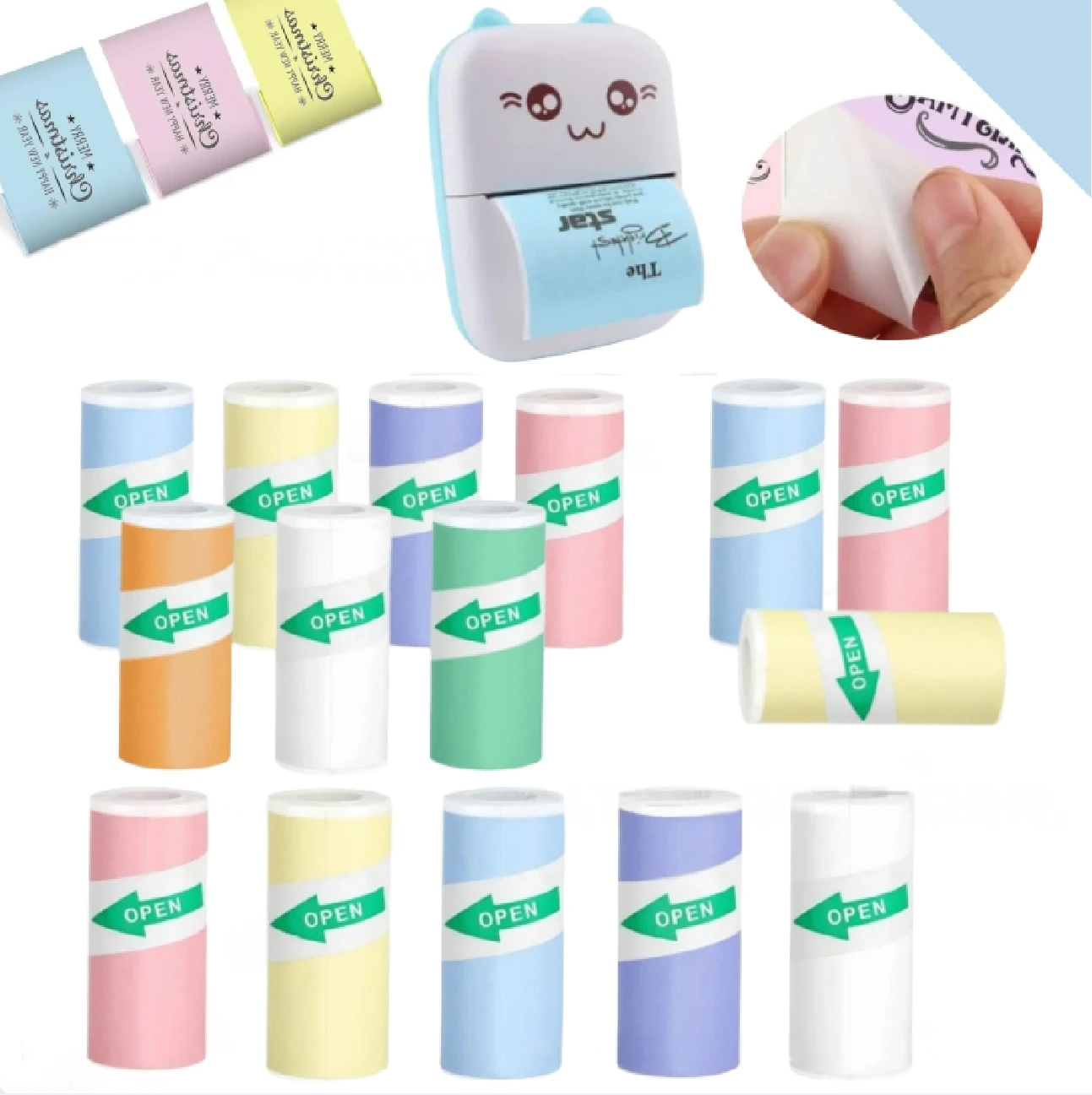 Mini-Drucker, farbiger Aufkleber, Thermopapier, Etikettenpapier, Aufkleber, Fotopapiere für PeriPage PAPERANG Poooli, 57 mm Breite, Fotodrucker