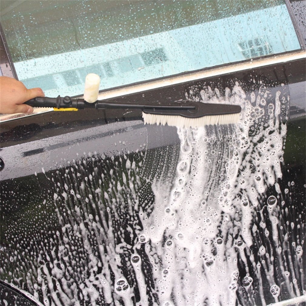 1Pc Wit Autowasseretteborstel Auto Exterieur Intrekbare Lange Handvat Water Flow Switch Schuim Fles Auto Reinigingsborstel