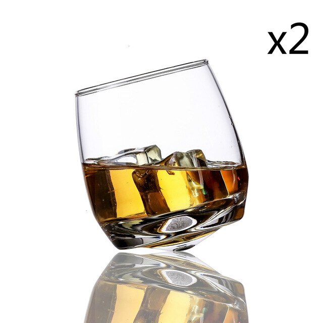 Slanted Wine Glasses Hand Blown Stemless Wine Glasses, Rock and Roll Rocking Whiskey Glasses Tumbler Gyrate Wine Glasse: 2 Pieces