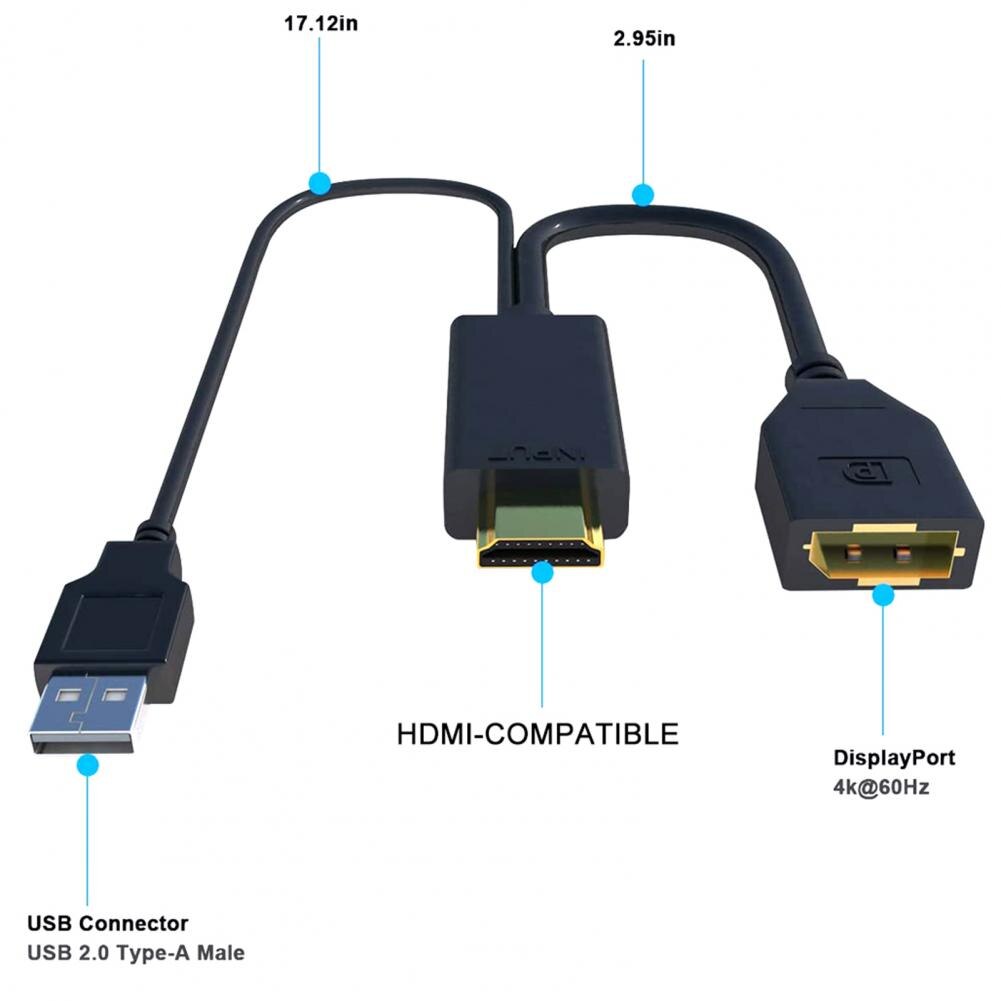 Bluelans Portable PVC 4K 60Hz HDMI-compatible to DisplayPort Adapter Cable Converter for Desktop Computer