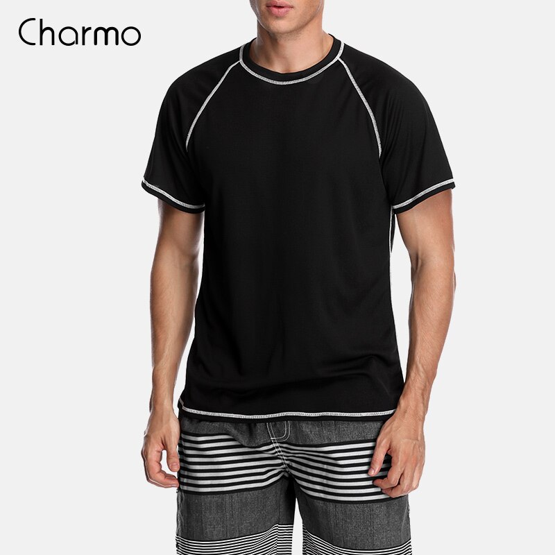 Charmo-camisa de buceo para hombre, camisa corta de ajuste seco, Top UPF 50 + transpirable, ropa de playa: BLA / XL