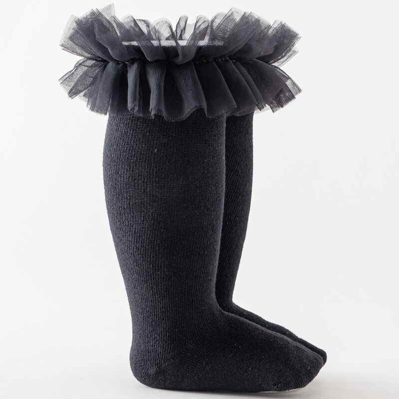 Kinderen Sokken Wit Herfst Peuter Meisjes Kant Sokken Kniehoge Lange Zachte Katoenen Baby Sokken: Black / 0-2Years(S)
