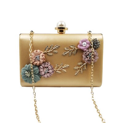 Mode Vrouwen Lederen Avondtasje Etentje Lady Bruiloft Bloem Clutch Purse (Wit): Goud