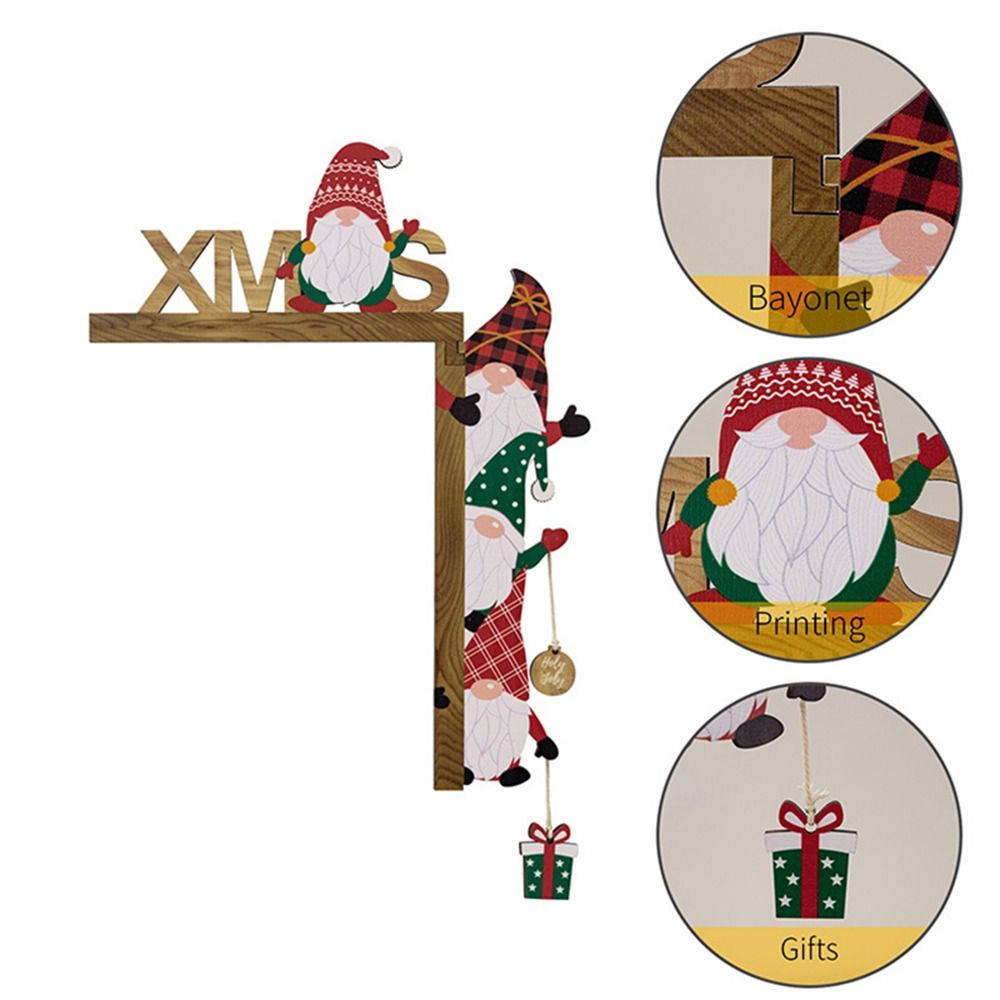 disposizione di atmosfera per la casa alla moda Decorazione del telaio della porta Decorazione natalizia in legno Ciondolo per porta Babbo Natale Cartello angolare per porta di Natale
