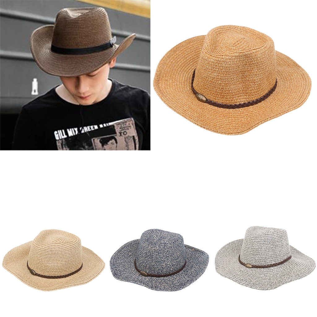 Herr dam sommar bred stor brätte strand halm sol cowboy cowgirl hatt keps
