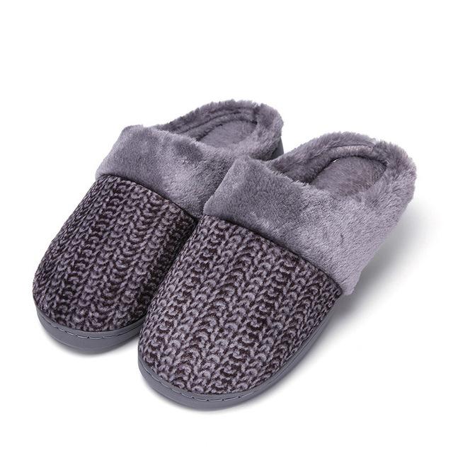 Herrtofflor inomhus hem plysch tofflor håller värmen halkfri vinter bomullstofflor för vuxna pantoufle homme xkd 8077: Grå-vertikal rand / 4.5