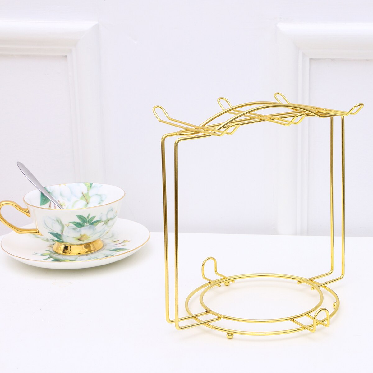 Coffee Cup Plate Organizer Coffee Cup Holder Kitchen Decoration Cabinet And Counter Shelf Organizer Mug Holder For 4Cups 6Plates