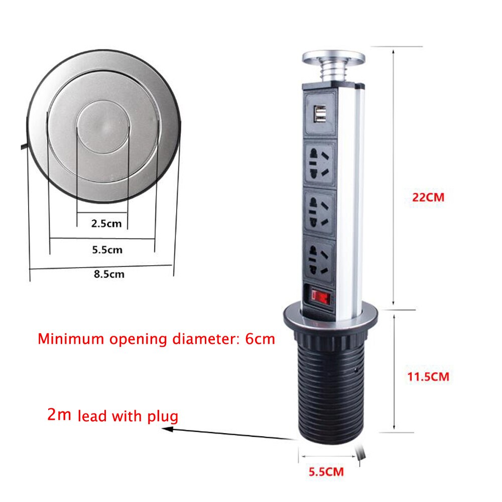 Bord power point stik pop op træk stikkontakt usb oplader bordplade universal elektrisk stik adapter stik til hjemmekontor køkken: Uk-stik