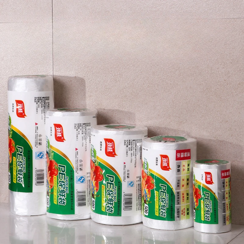 Poser for å holde mat fersk, opprullbare supermarkedposer, håndholdte plastposer til kjøkken for å holde seg fersk