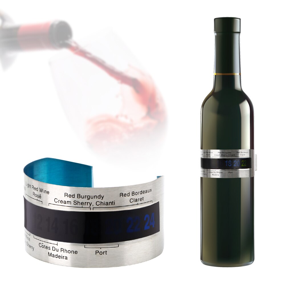 Stainless Steel Bottle Wine Thermometer LCD Display Serving Party Checker Bracelet Thermometer Red Wine Temperature Sensor