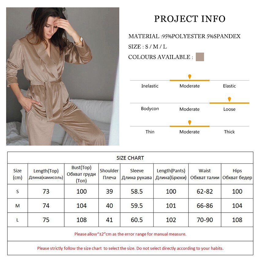 HiLoc Khaki Spring Robe Sets Knitting Bathrobe For Women Sleepwear Long Slevee Velvet Pajamas With Pants Nightwear Pajama