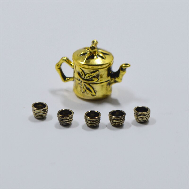 1/12 Dollhouse Miniature Accessories Mini Metal Kettle Simulation Furniture Tea Pot Kitchen Model Toys for Doll House Decoration: CZM1623a