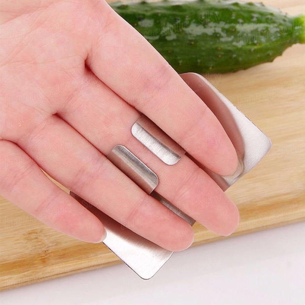 2 stücke Küche Edelstahl Scheibe Schneiden Finger Schutz Hand schneiden sicher bewachen Gemüse Obst Werkzeug