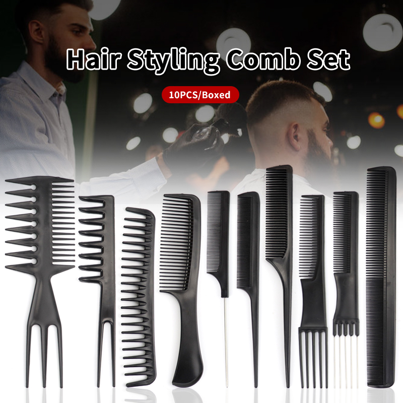 Stylist Comb Set Salon Barber Hair Combs Brush For Women Black Tail Comb 10Pcs/Set Hair Care Styling Tool