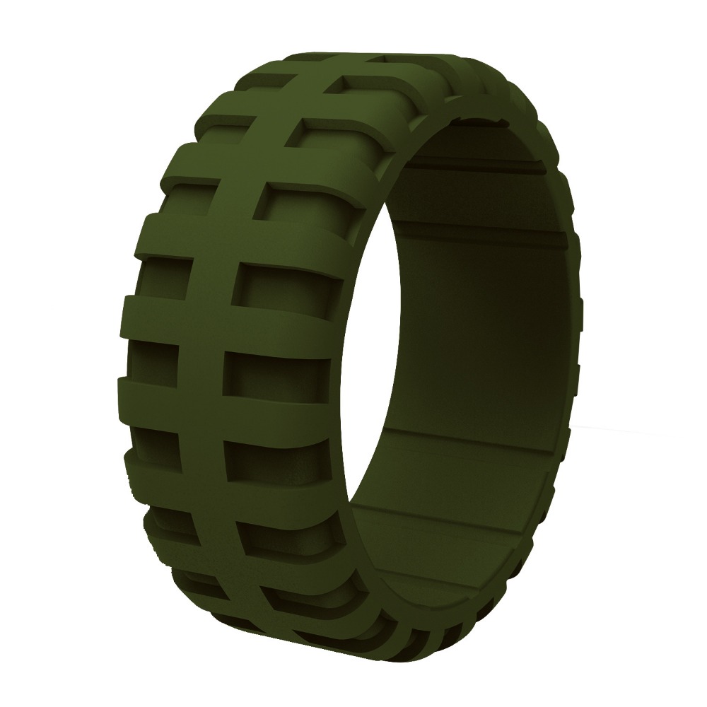 Men'S Breathable Silicone Ring with Tire Pattern - Casual Style, Single Piece: 9 / green