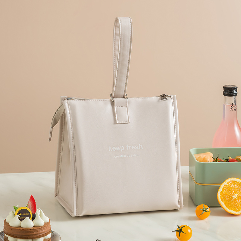 One-shoulder Bento Bag Student Lunch Box Bag Lunch Bag Office Worker Carrying Lunch Bag Thermal Insulation Bag: Beige