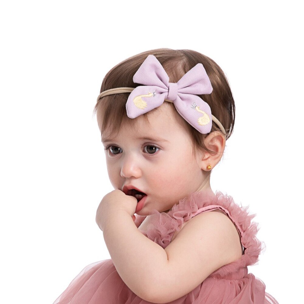 Swan Borduren Baby Haar Bogen Hoofdband Voor Meisjes Zachte Elastische Haarbanden Voor Kinderen Baby Haar Accessoires