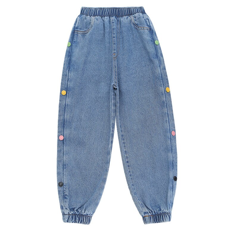 Pantalones vaqueros con botones laterales para niñas, ropa holgada para niños de 4, 6, 7, 8, 9, 10, 12 y 14 años, novedad, primavera y otoño