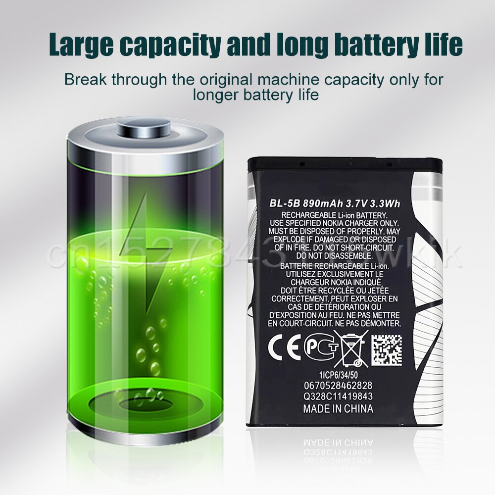 1-5pcs 890mAh BL-5B BL5B BL 5B Lithium Phone Battery For Nokia 5300 5320 N80 N83 6120C 7360 3220 3230 5070 5208 Replacement Cell