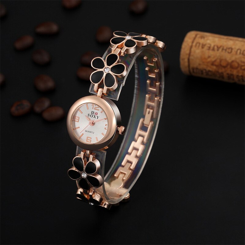 Soxy Luxe Horloge Vrouwen Mode Gouden Horloges Volledige Staal Bloemen Armband Horloge Vrouwen Uur Klok Dames Horloges Lady