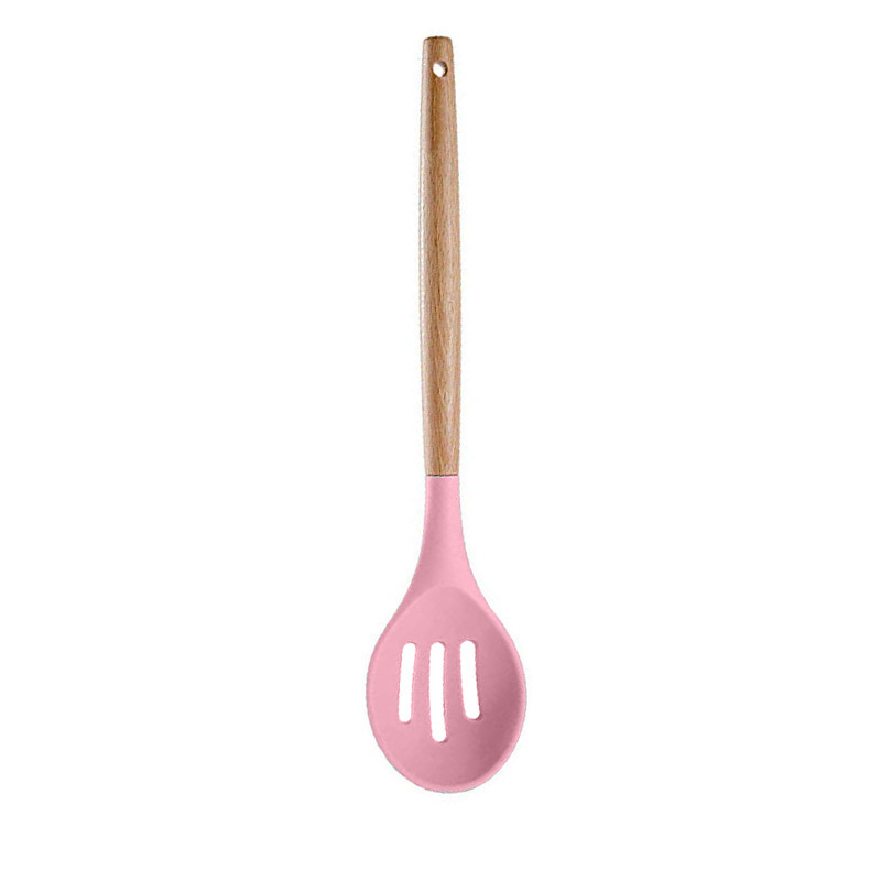 Rosa matlagningsredskap silikonredskap med trä multifunktionshandtag non-stick spatel slev äggvispar spade: Mörk khaki