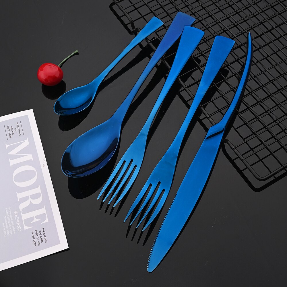 Blue Shiny Cutlery Dinnerware Set 304 Stainless Steel Flatware Steak Knife Dessert Fork Spoon Tableware Wedding Silverware Set