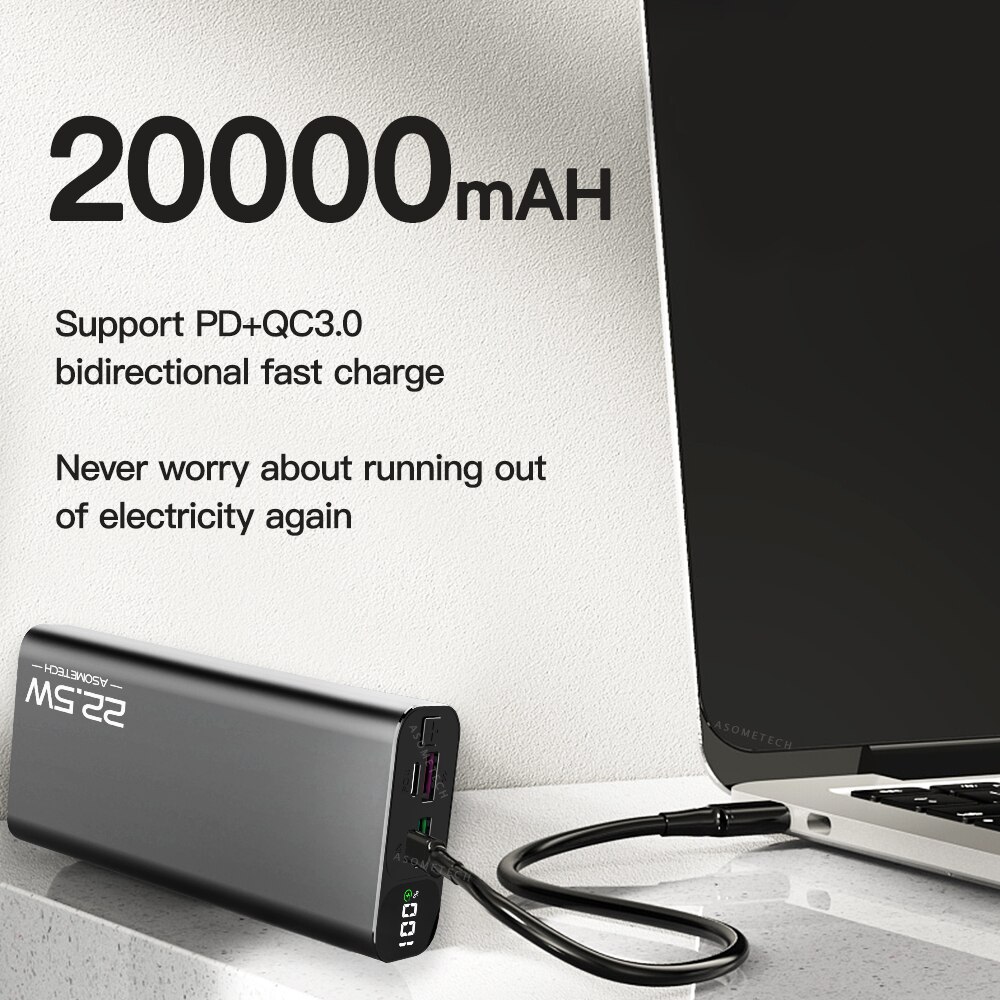 Digital Display Power Bank 20000mAh 5A Super Schnelle Ladung QC 3,0-PD 3,0 Ladegerät Power Externe Batterie Für iPhone Android