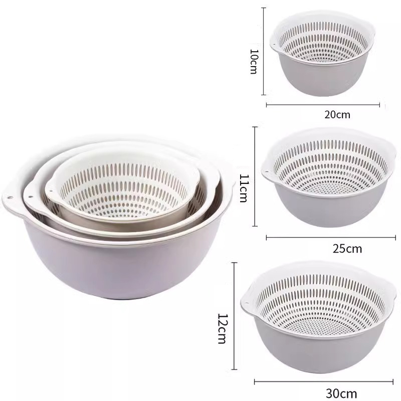 6PCS Kitchen Sink Vegetable Drainer Fruit Basket for Multifunctional 3 Size Stackable Washing Basin Vegetable Drain Basket Basin: green