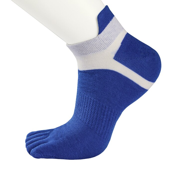 Taobo 10 par stribet afslappet, åndbar, svedabsorberende fem-toed mandlige bådsokker mesh meias sport, der løber fem fingertå sokker: Blå